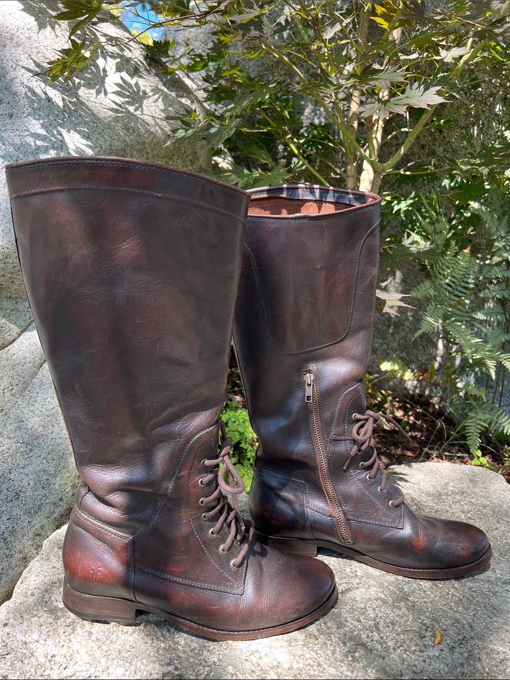 Frye Melissa Lace-Up Tall Leather Boots - Brown